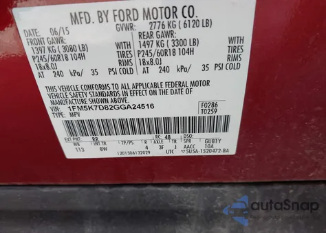 2016 Ford Explorer Xlt из США, поврежденный, VIN 1FM5K7D82GGA24516